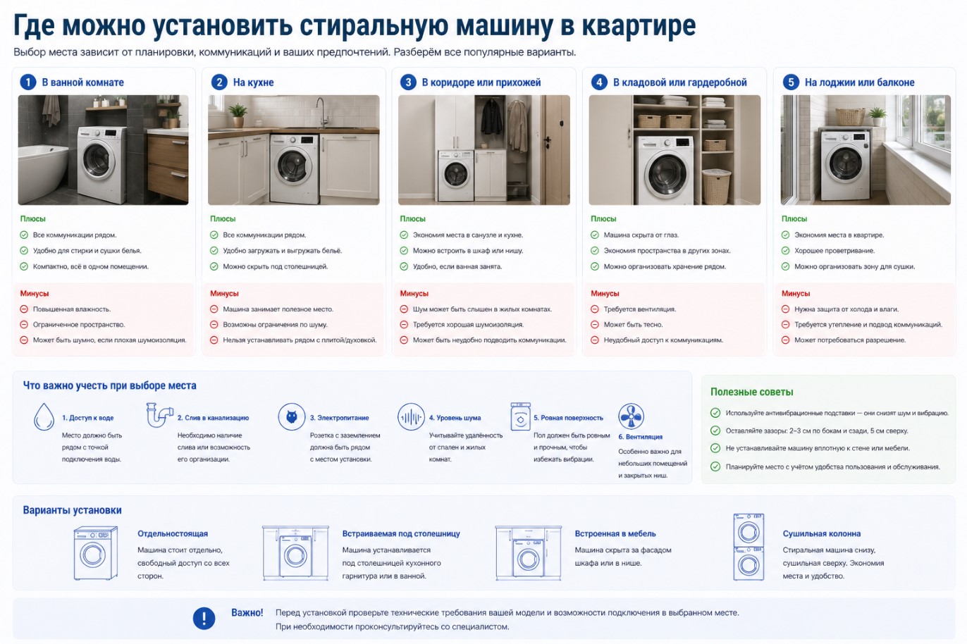 Где можно установить стиральную машину