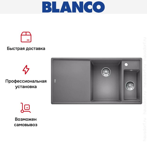 Мойка Blanco AXIA III 6 S чаша справа, доска ясень клапан-автомат InFino® алюметаллик (preview 6)