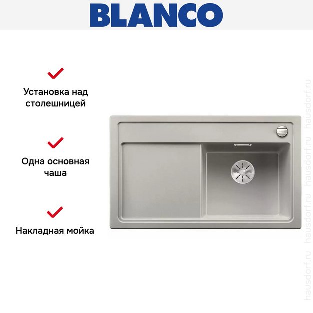 Мойка Blanco ZENAR 45S чаша справа клапан-автомат InFino жемчужный (preview 2)