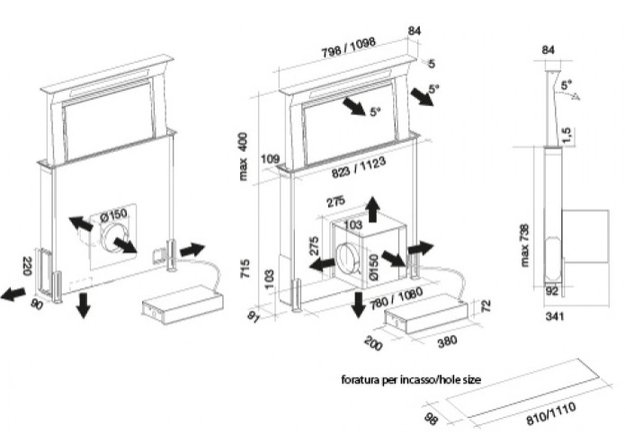 Встраиваемая вытяжка Falmec Down Draft 120 vetro ECP black (preview 5)