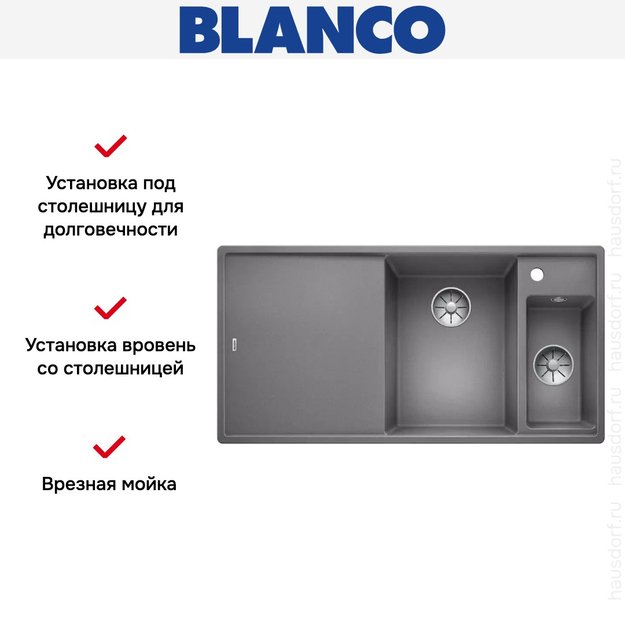 Мойка Blanco AXIA III 6 S чаша справа, доска стекло клапан-автомат InFino® алюметаллик (preview 3)