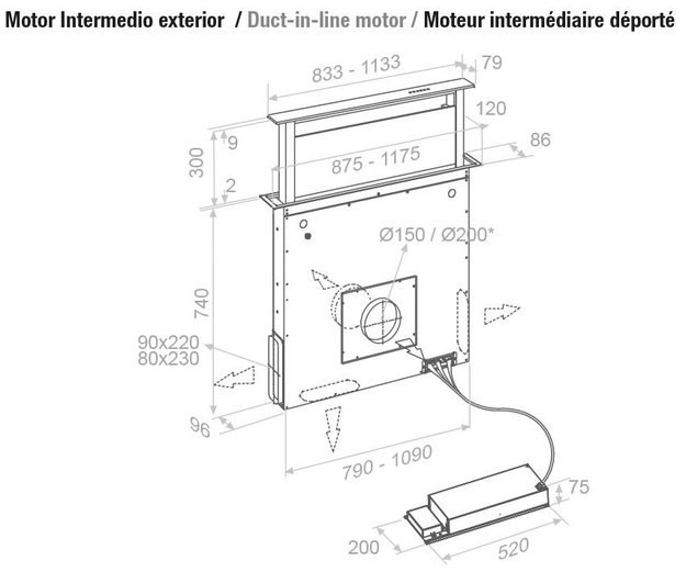 Встраиваемая в столешницу вытяжка Pando E-320/90 INOX V.950 SEC (preview 4)