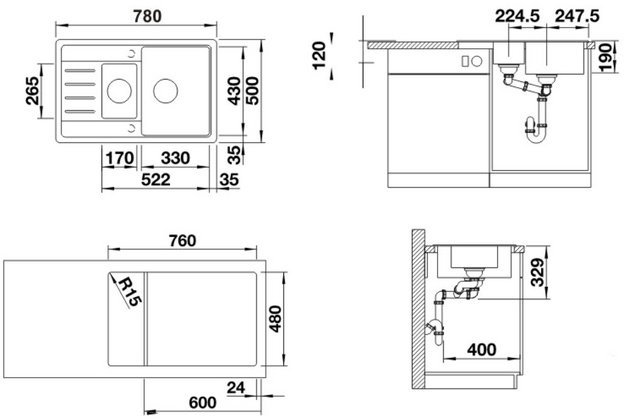 Мойка BLANCO Legra 6 S Compact SIlgranit антрацит (preview 3)