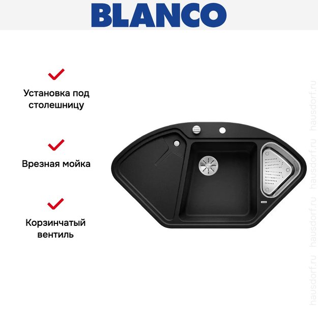 Мойка Blanco DELTA II SILGRANIT клапан-автомат InFino® антрацит (preview 3)