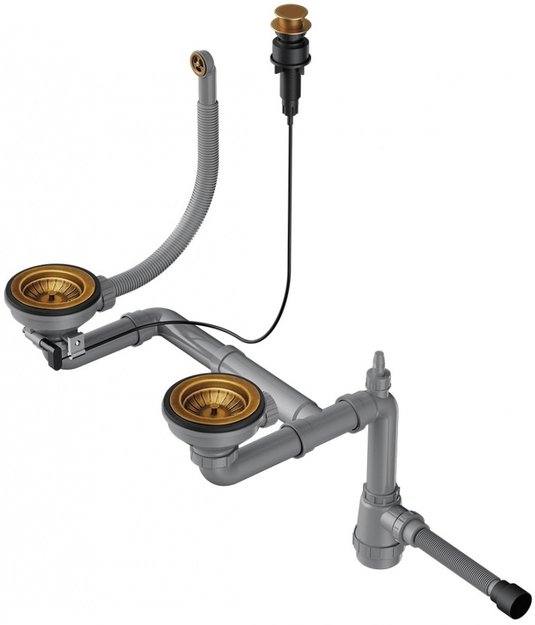 Арматура с клапаном-автоматом для полуторачашевых моек с круглым переливом Omoikiri WK-1.5-CL-R-A AB (preview 1)