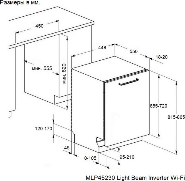 Встраиваемая посудомоечная машина Maunfeld MLP45230 Light Beam Inverter Wi-Fi (preview 16)