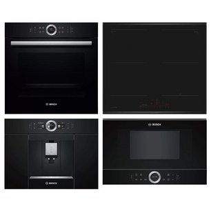 Bosch (варочная панель PVQ695HC1Z + духовой шкаф HBG633BB1 + микроволновая печь BFR634GB1 + кофемашина CTL636EB6) фото в Новосибирске